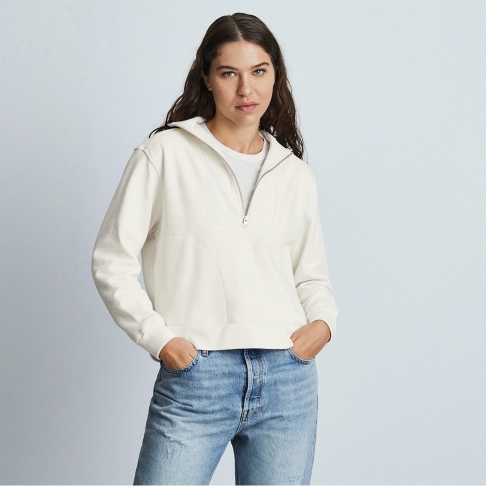 Everlane Cream The Track Quarter-Zip In Bone Cream
